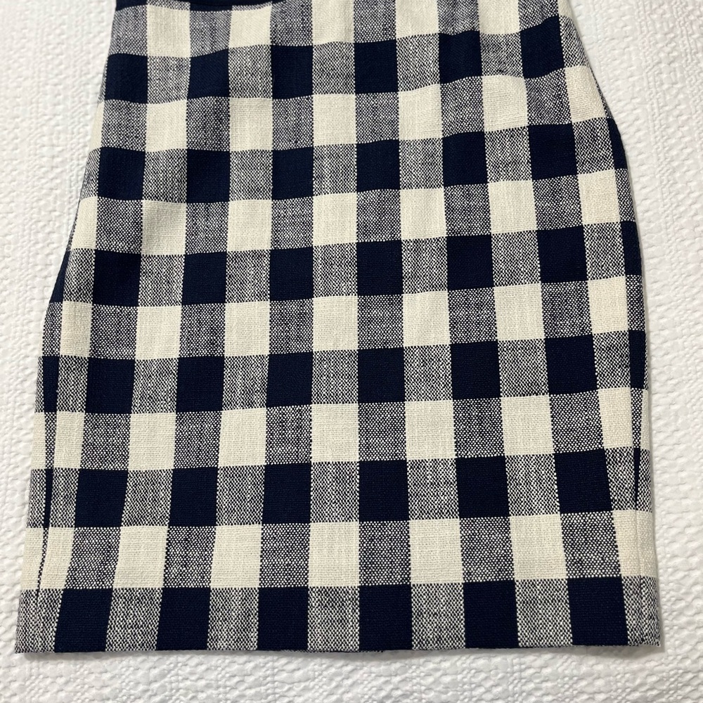 NWT J Crew navy and white checked lined pencil skirt size 0